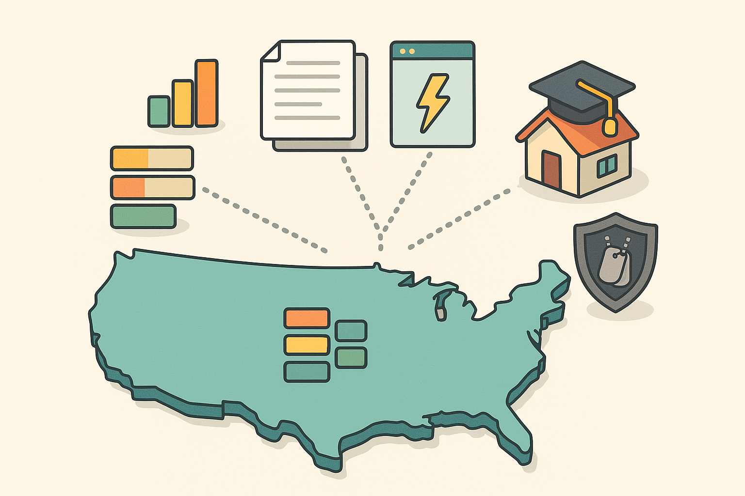 U.S. map of transcript workflows across education contexts
