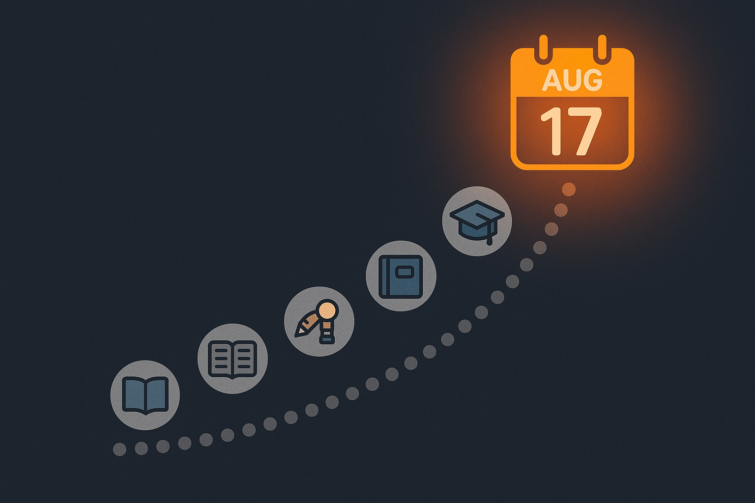 step-by-step study workflow leading to a highlighted calendar tile