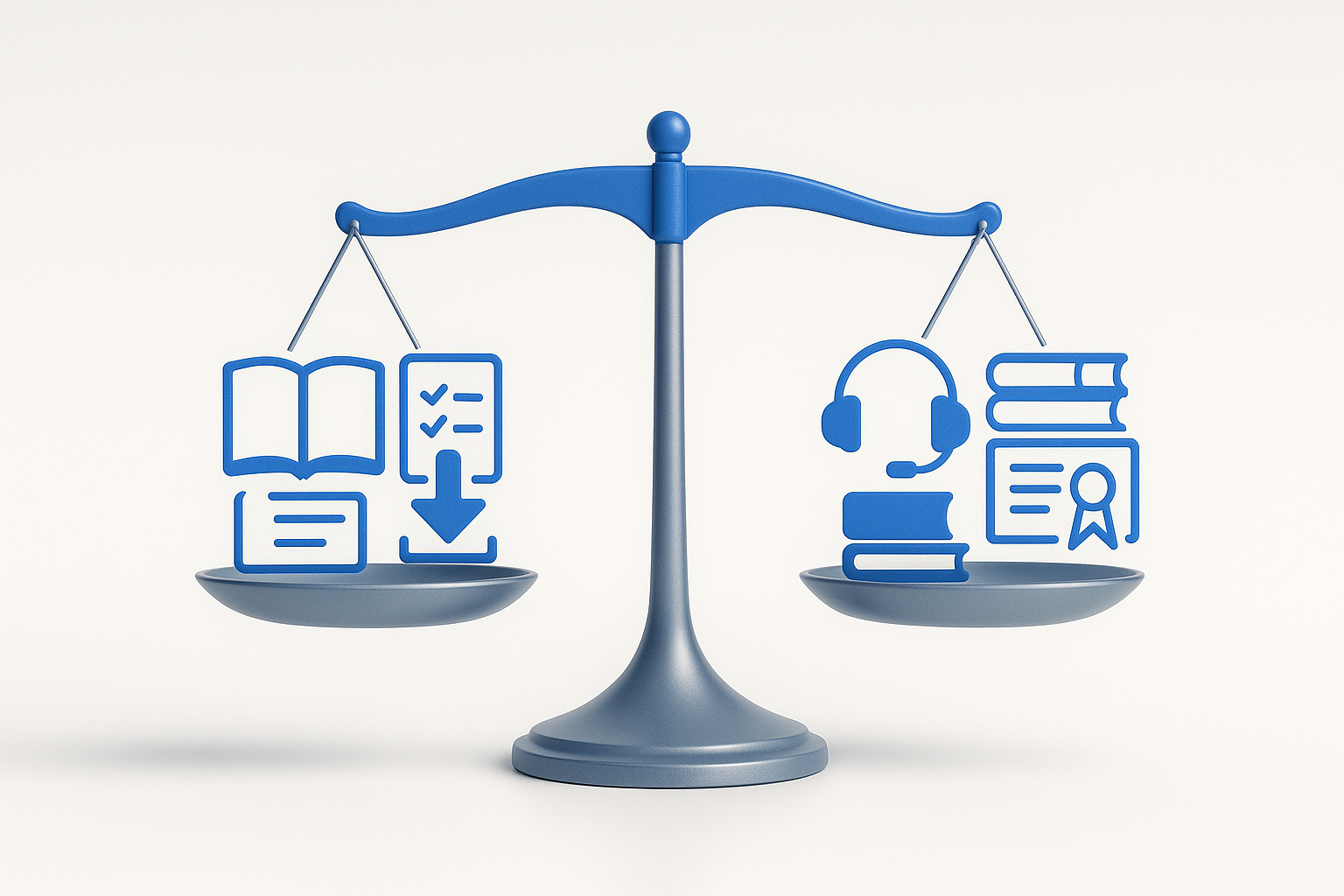 Balanced scale showing free resources versus premium features