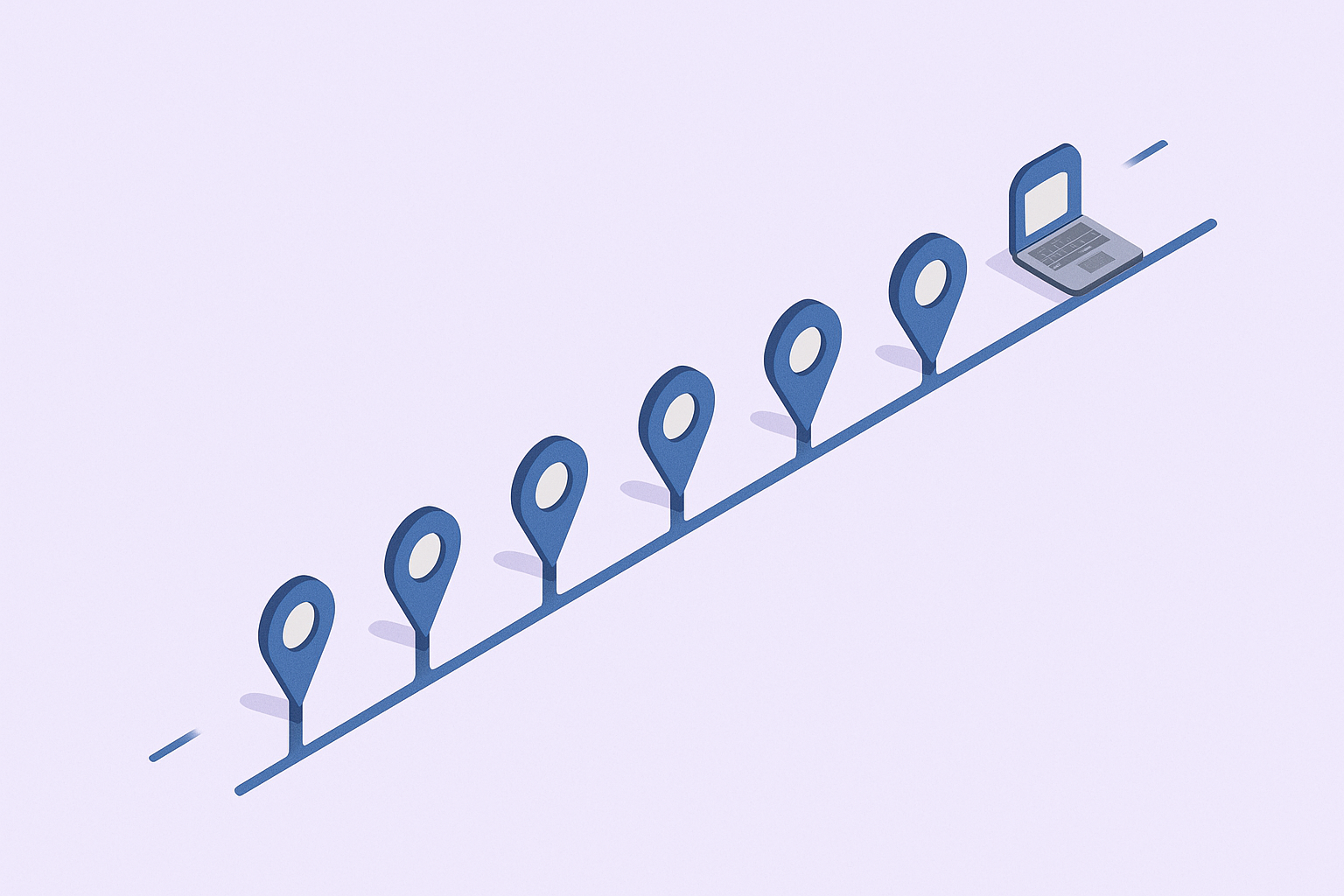 timeline diagram with seven markers and a laptop icon