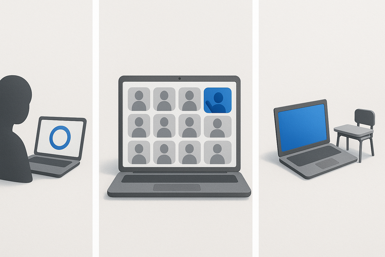 Tri-panel comparison of self-paced, virtual classroom, and blended learning