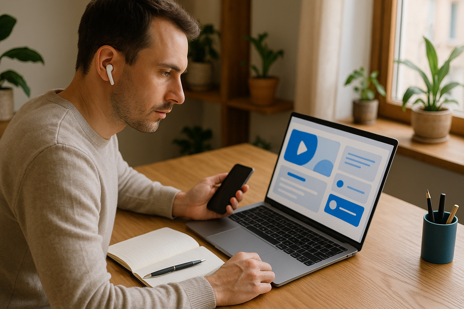 At-home e-learning session with video lesson and quiz