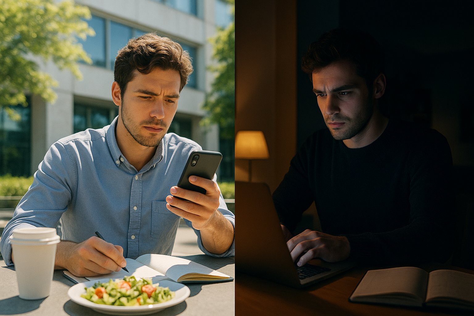 Flexible learning schedule from lunch on phone to nighttime laptop at home