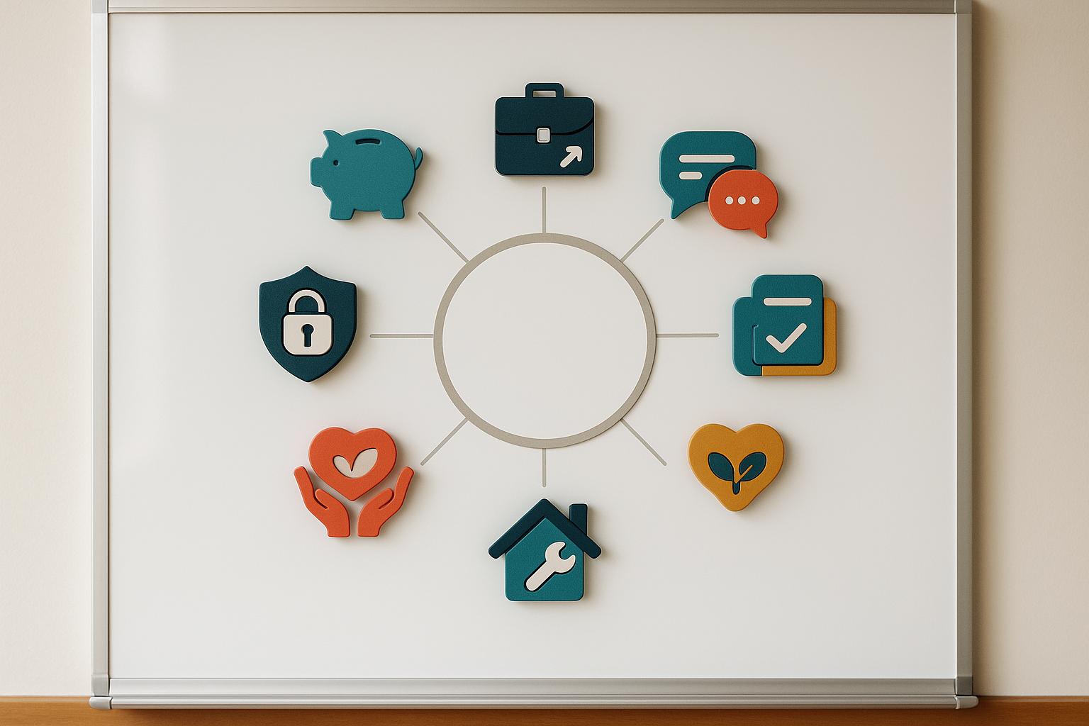 Whiteboard wheel of nine life skills pillars