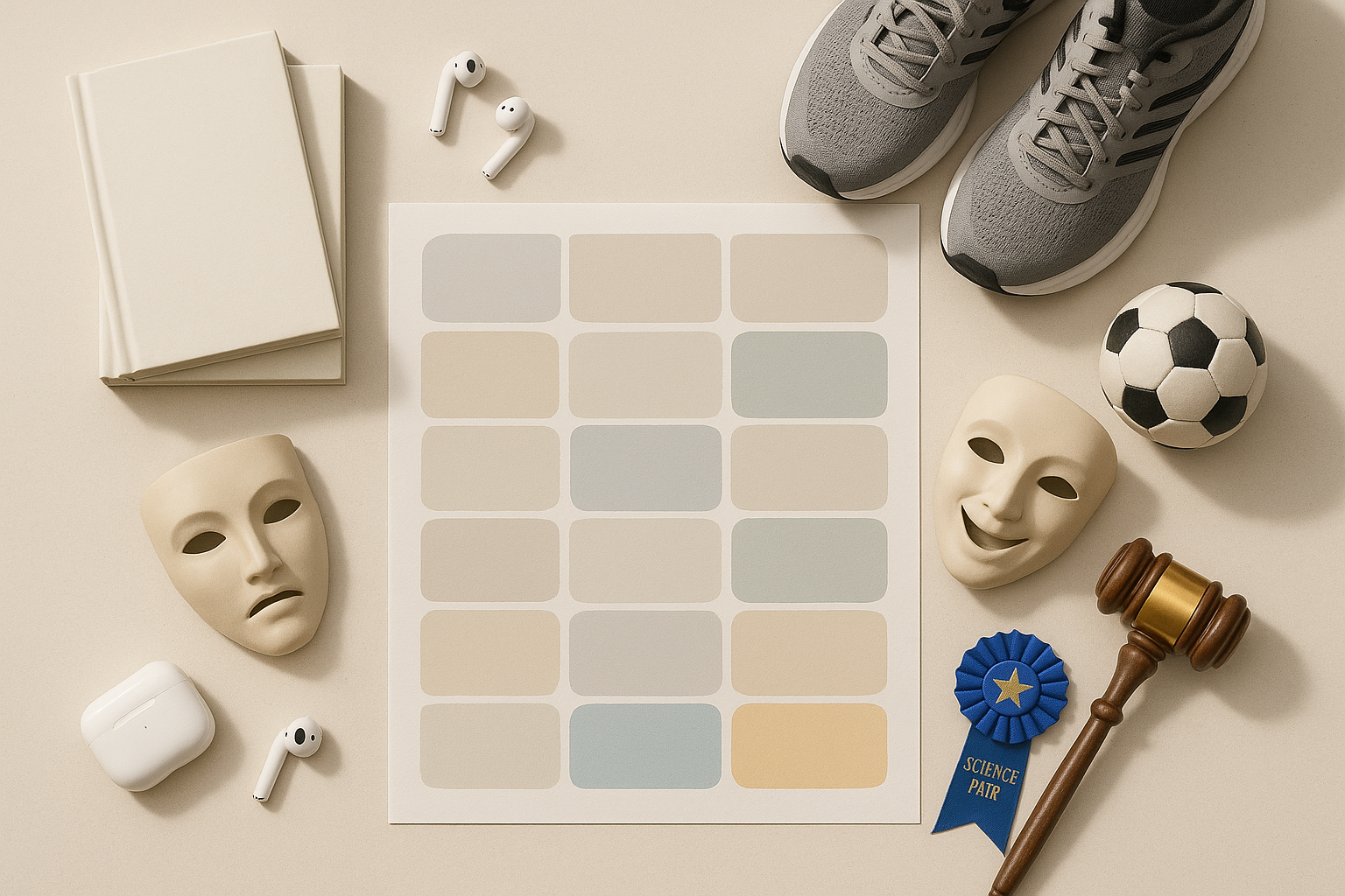 Planning calendar flat lay highlighting key weekends and extracurriculars