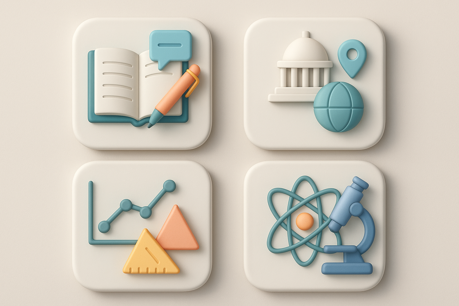 2x2 grid of GED subject icons