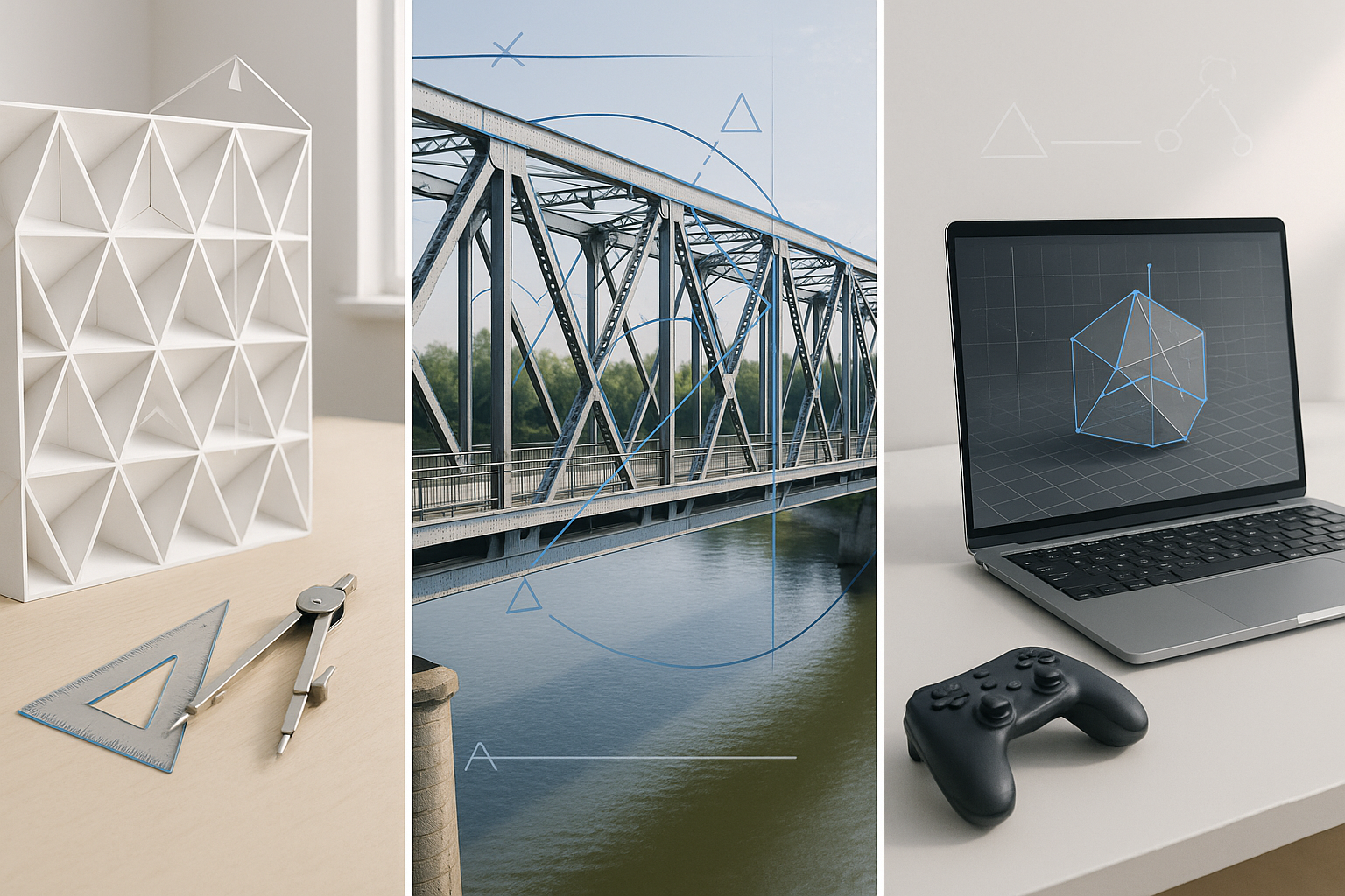 Real-world geometry applications in architecture, bridges, and 3D modeling