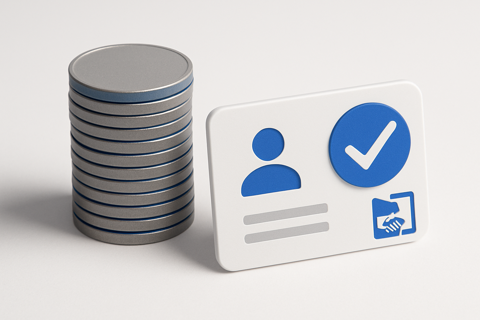 Verified ID card with welcome icon and coin stack