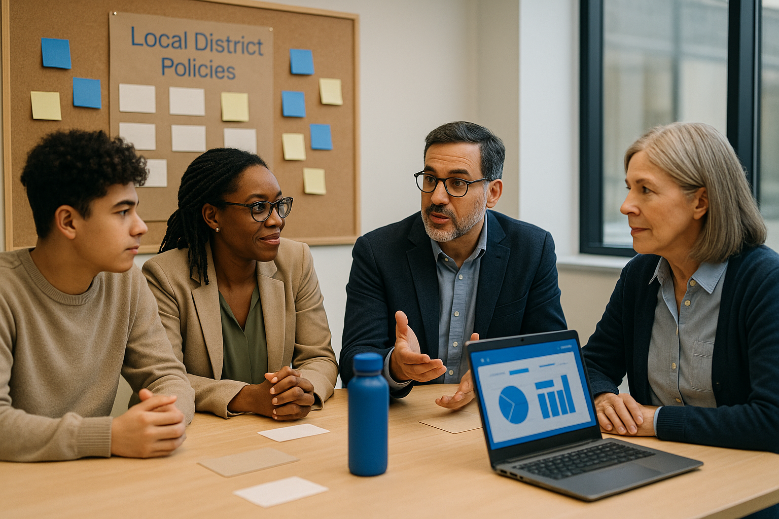 Brainstorming session on local district policies with diverse stakeholders