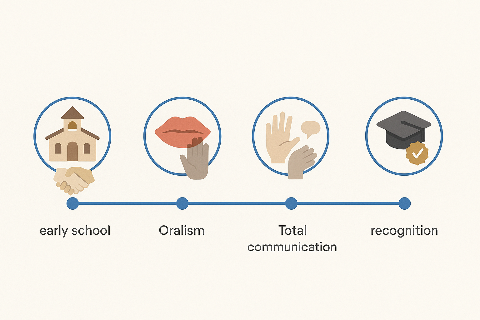 Timeline of four educational communication milestones from 1817 to 1998