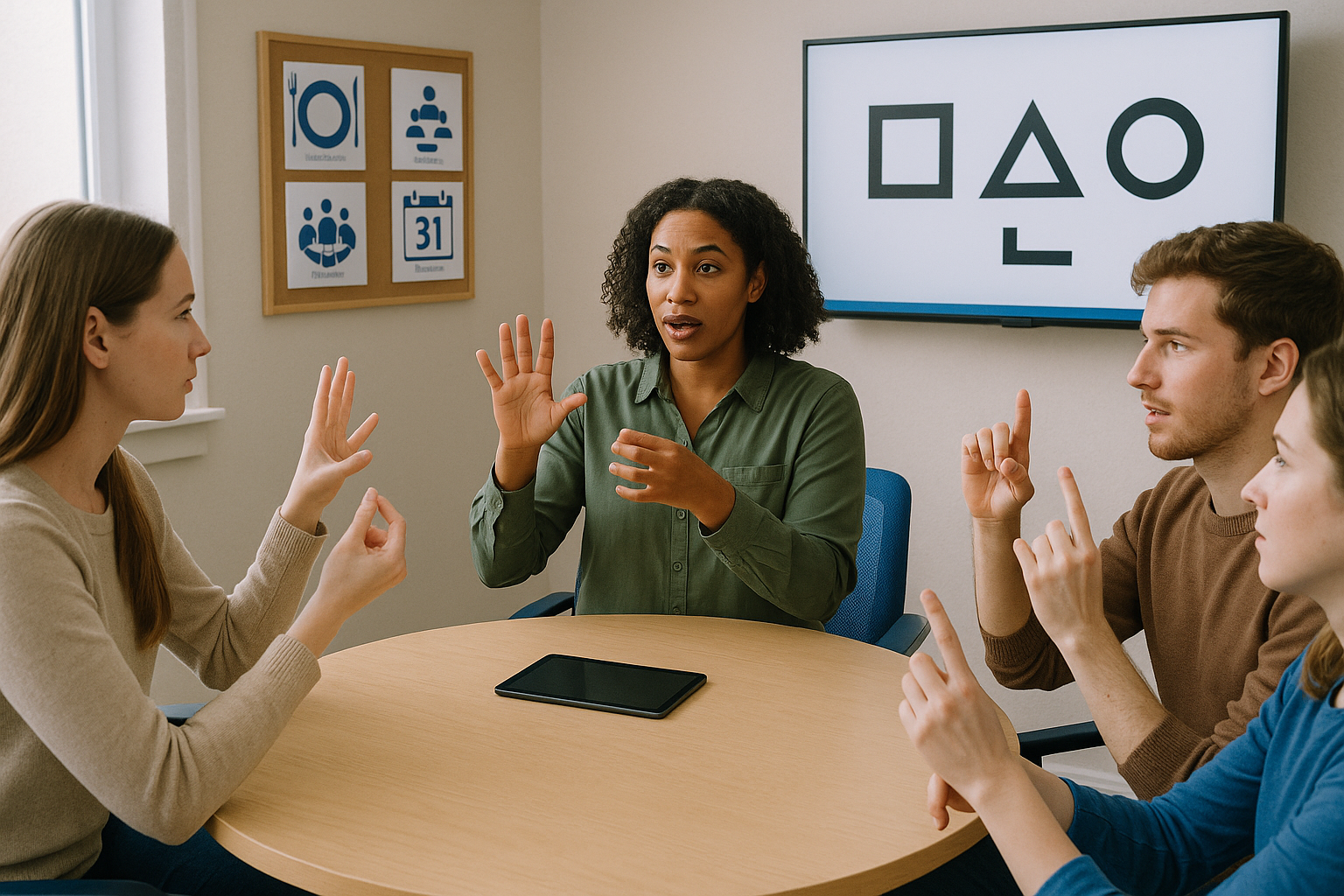 Small group ASL lab with expressive signing and facial grammar