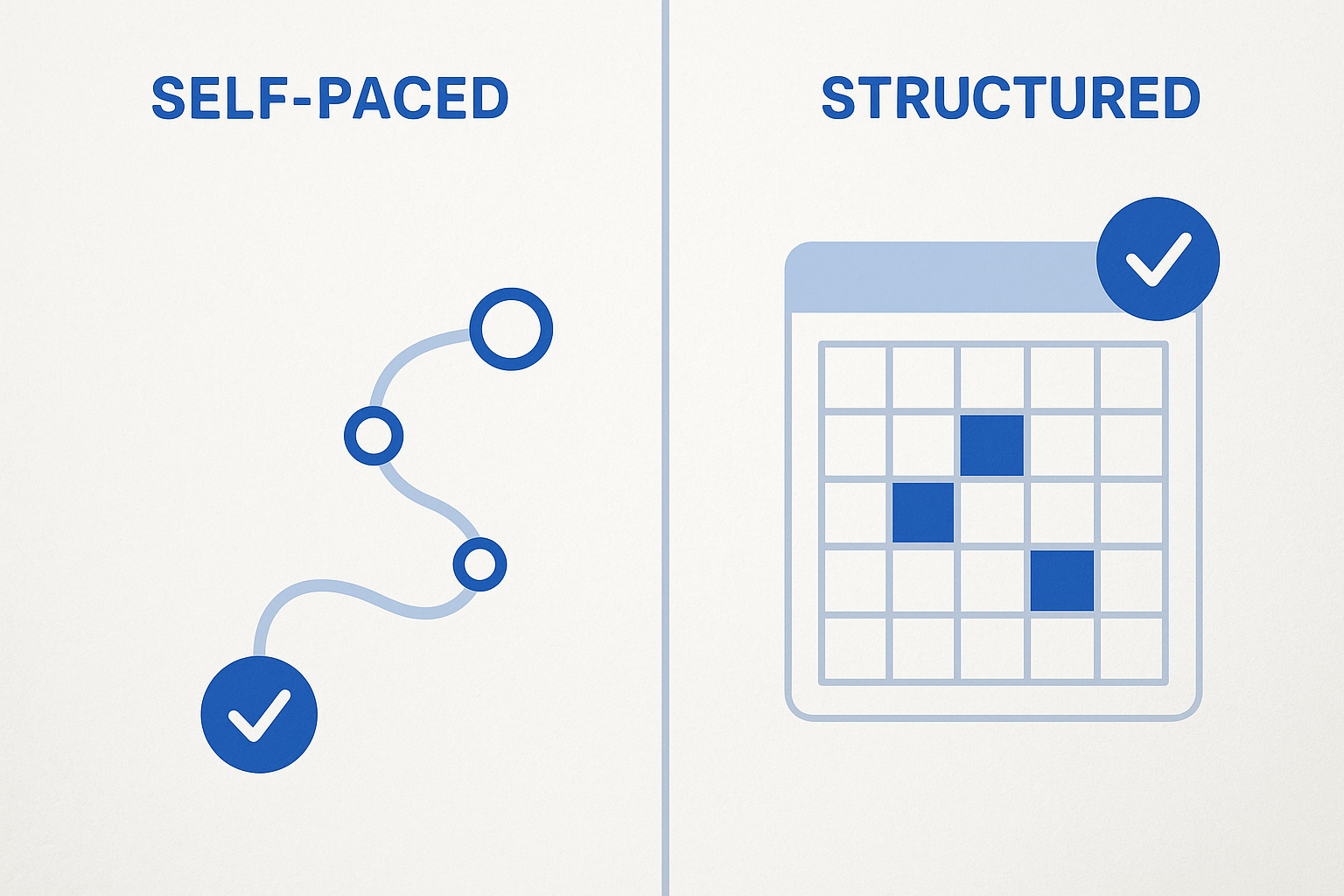 Side-by-side comparison of self-paced versus structured programs