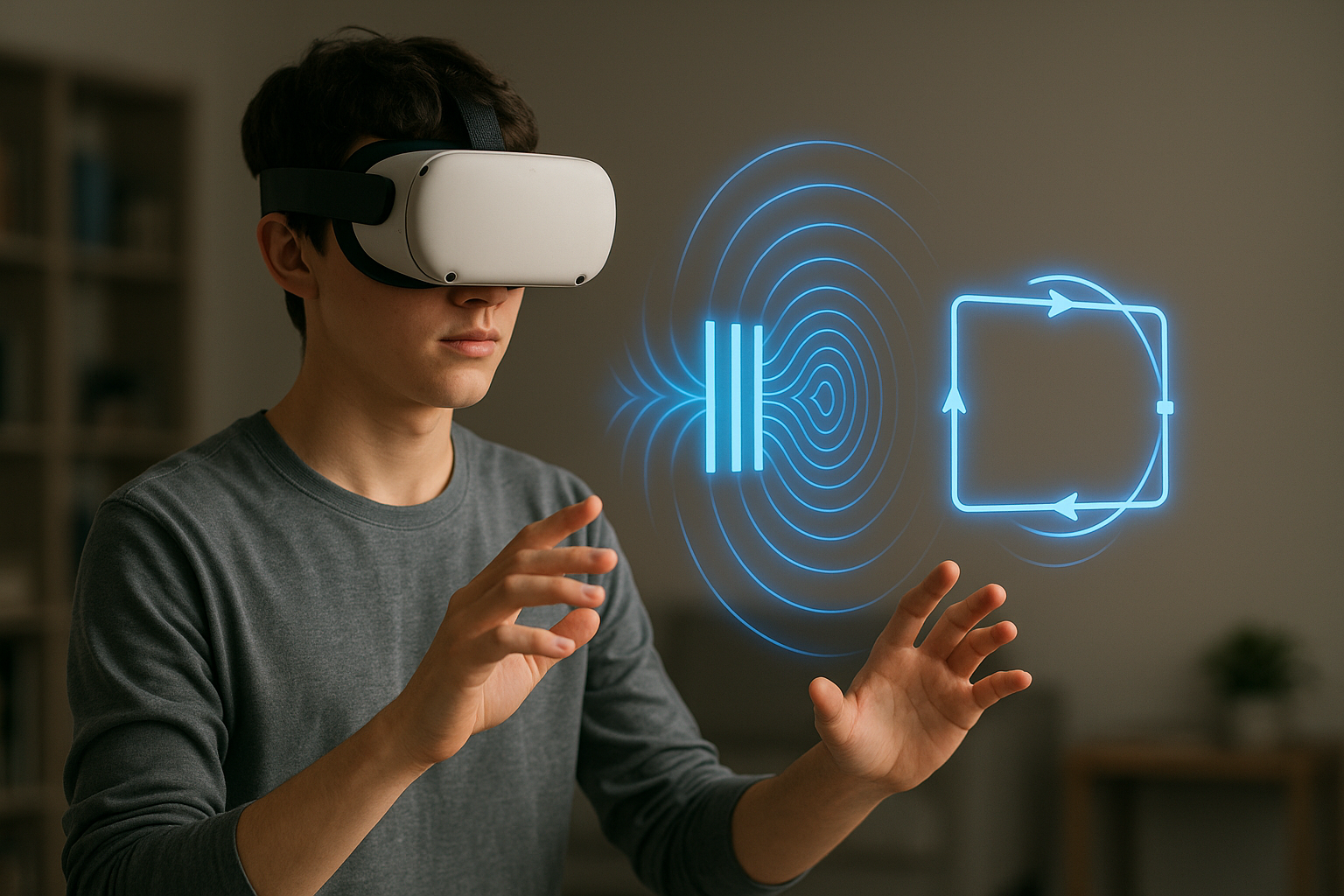 VR-based holographic double-slit and circuit simulations