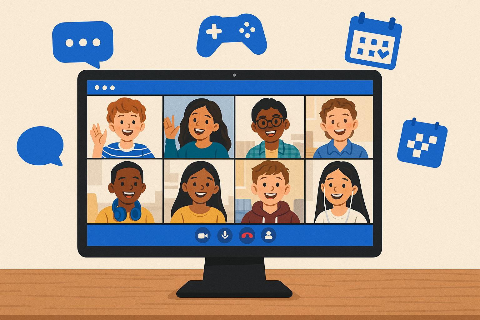 Lively student video call with chats, games, and events in a virtual classroom