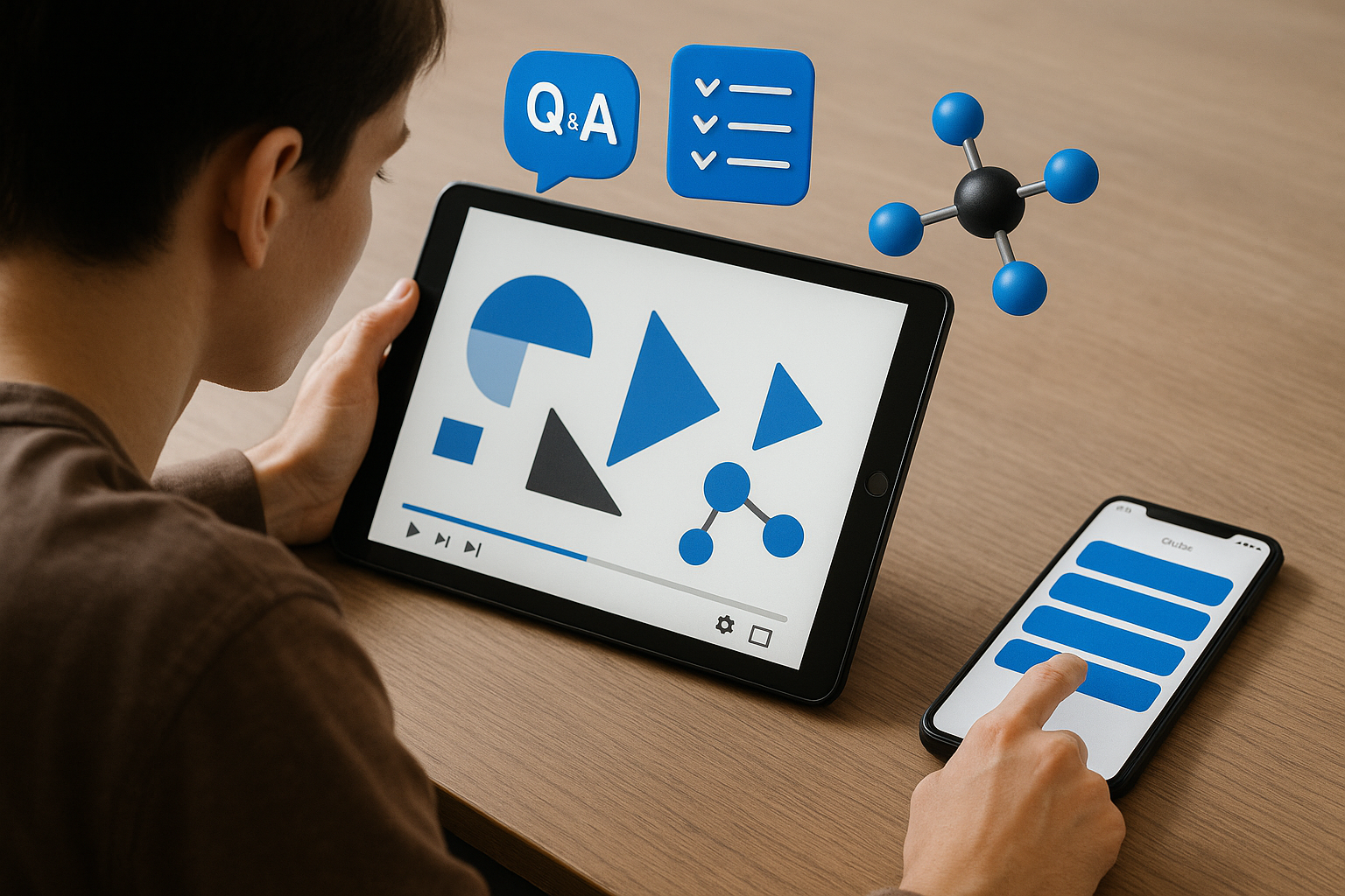 E-learning across devices with video, micro quizzes, and virtual lab.