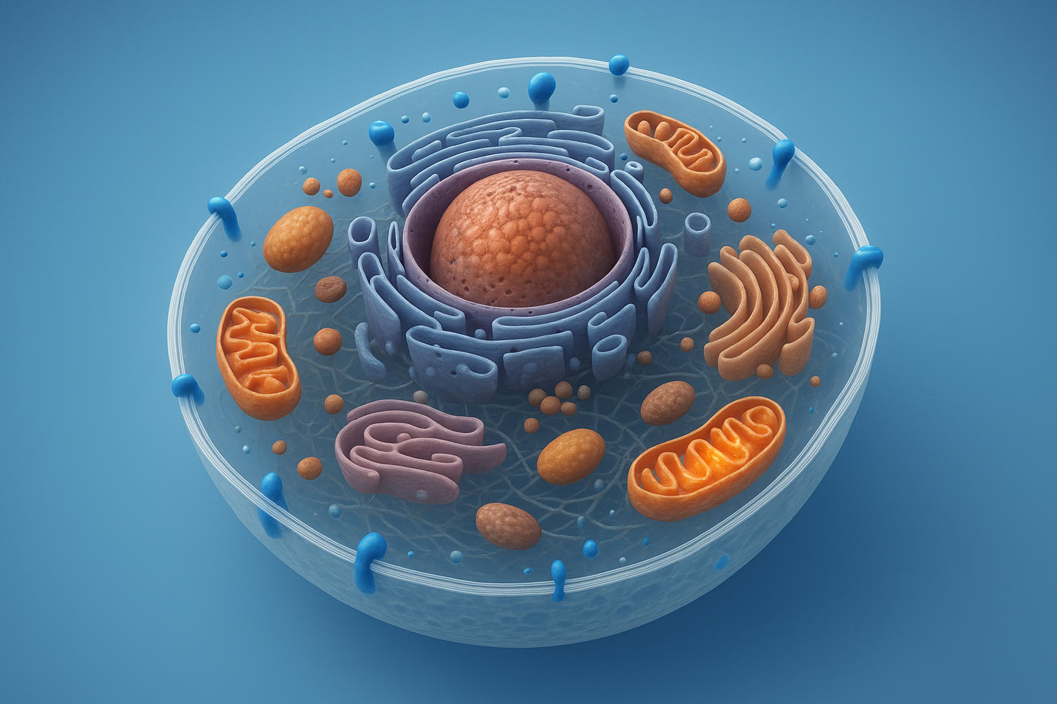 3D cutaway of a eukaryotic animal cell showing structure and function