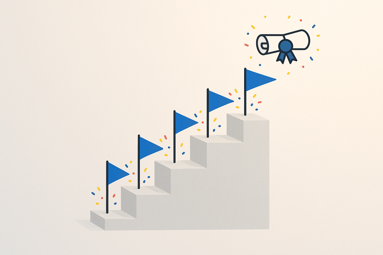 Milestone flag on staircase leading to a diploma icon.