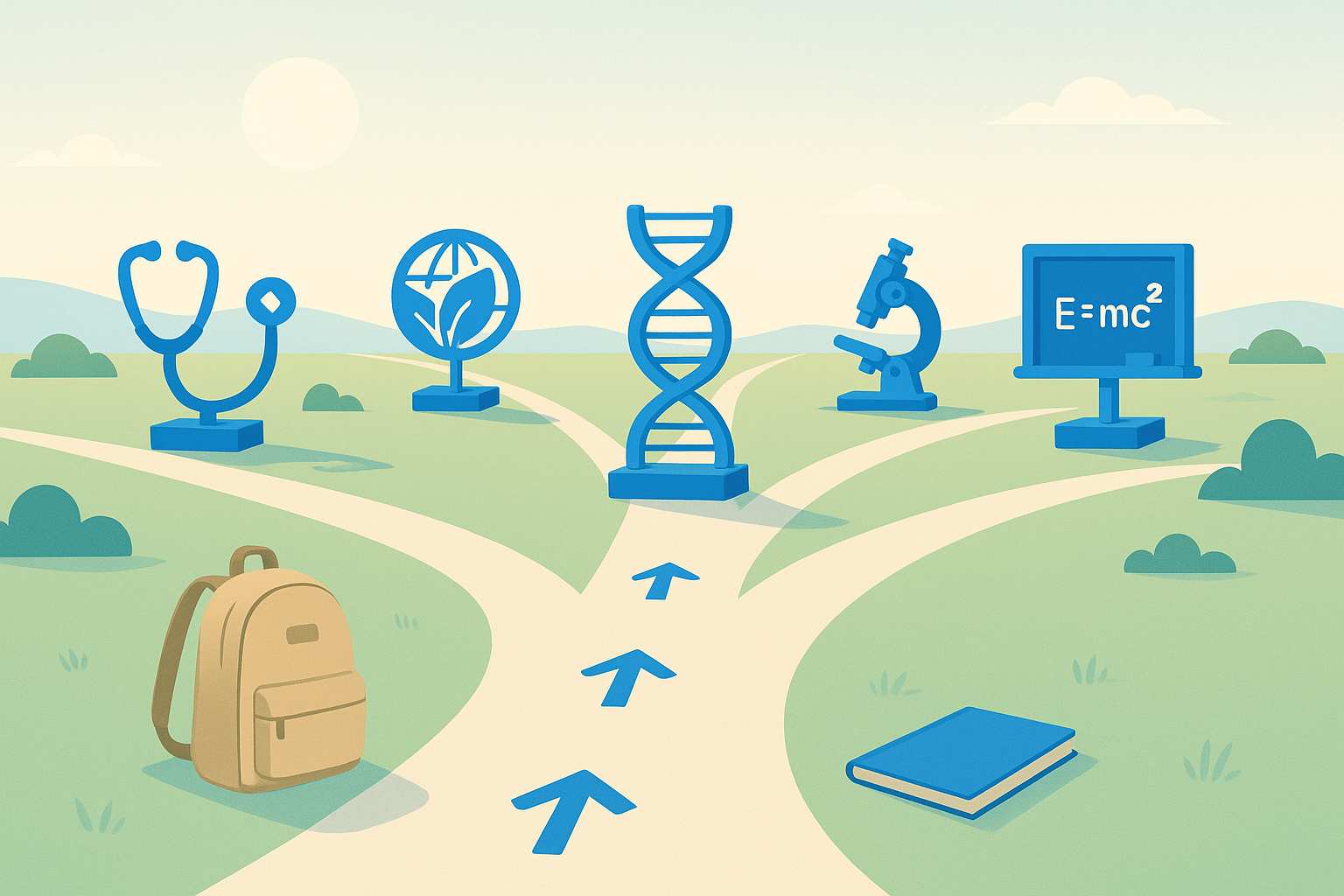 Branching career pathways after biology with field icons