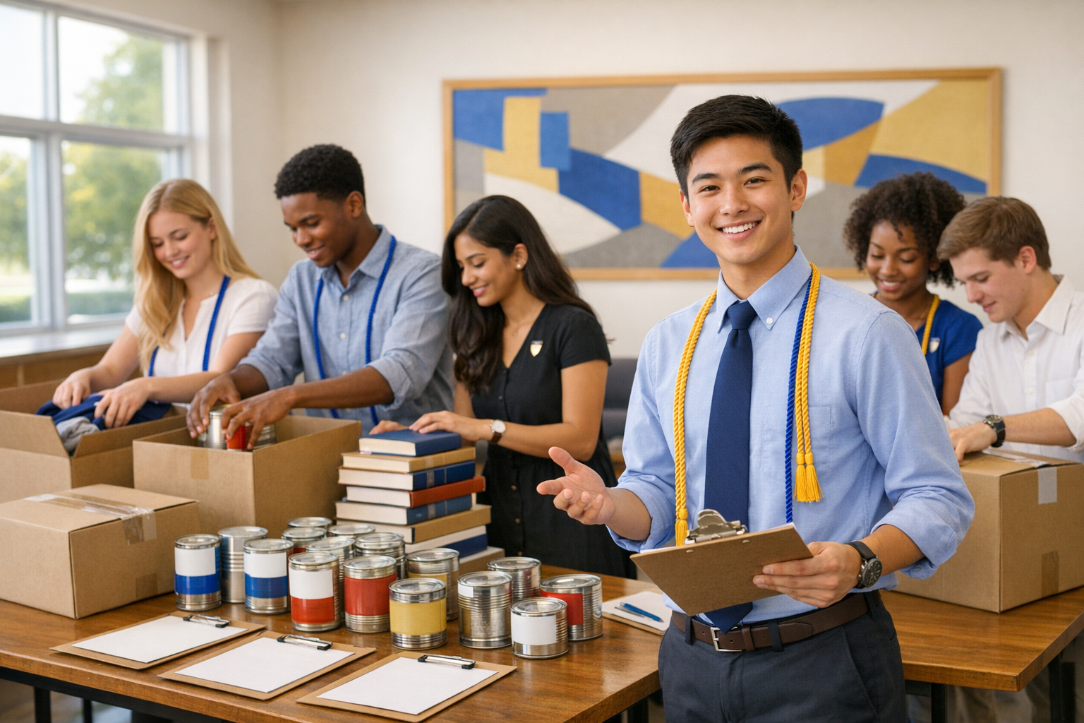 Student leader guides honor society community service project