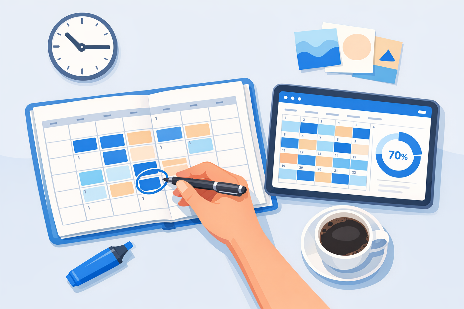Color-coded study planning across paper and digital calendars