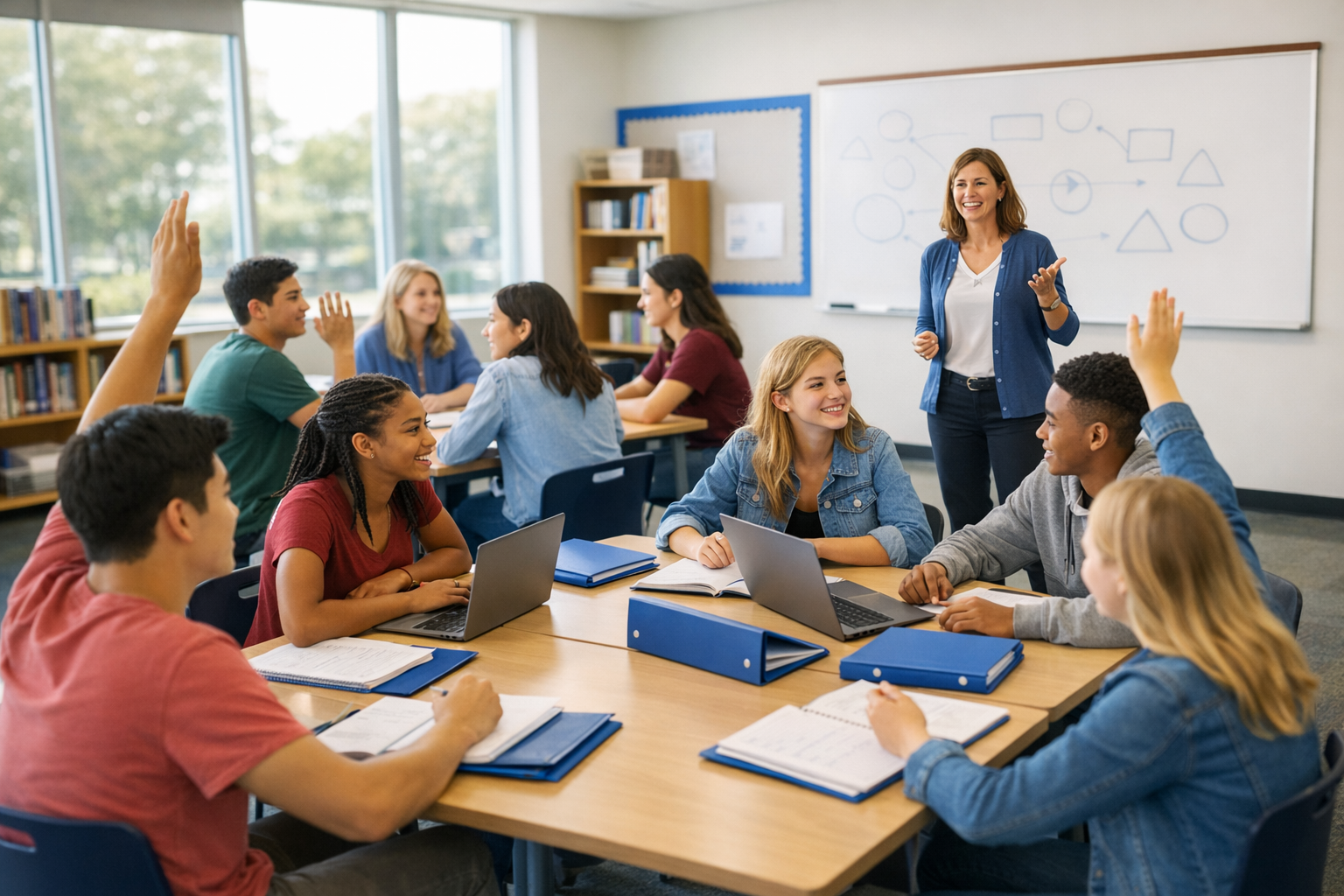 High school classroom small group collaboration and discussion