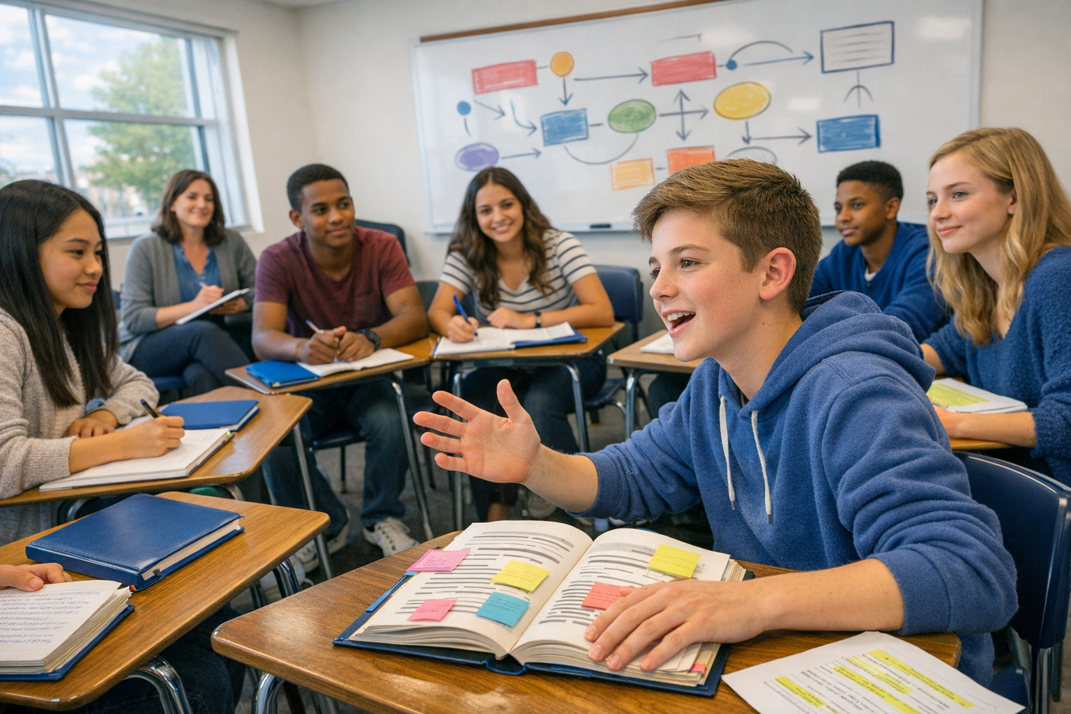 Student-led Socratic seminar in 9th-grade honors English