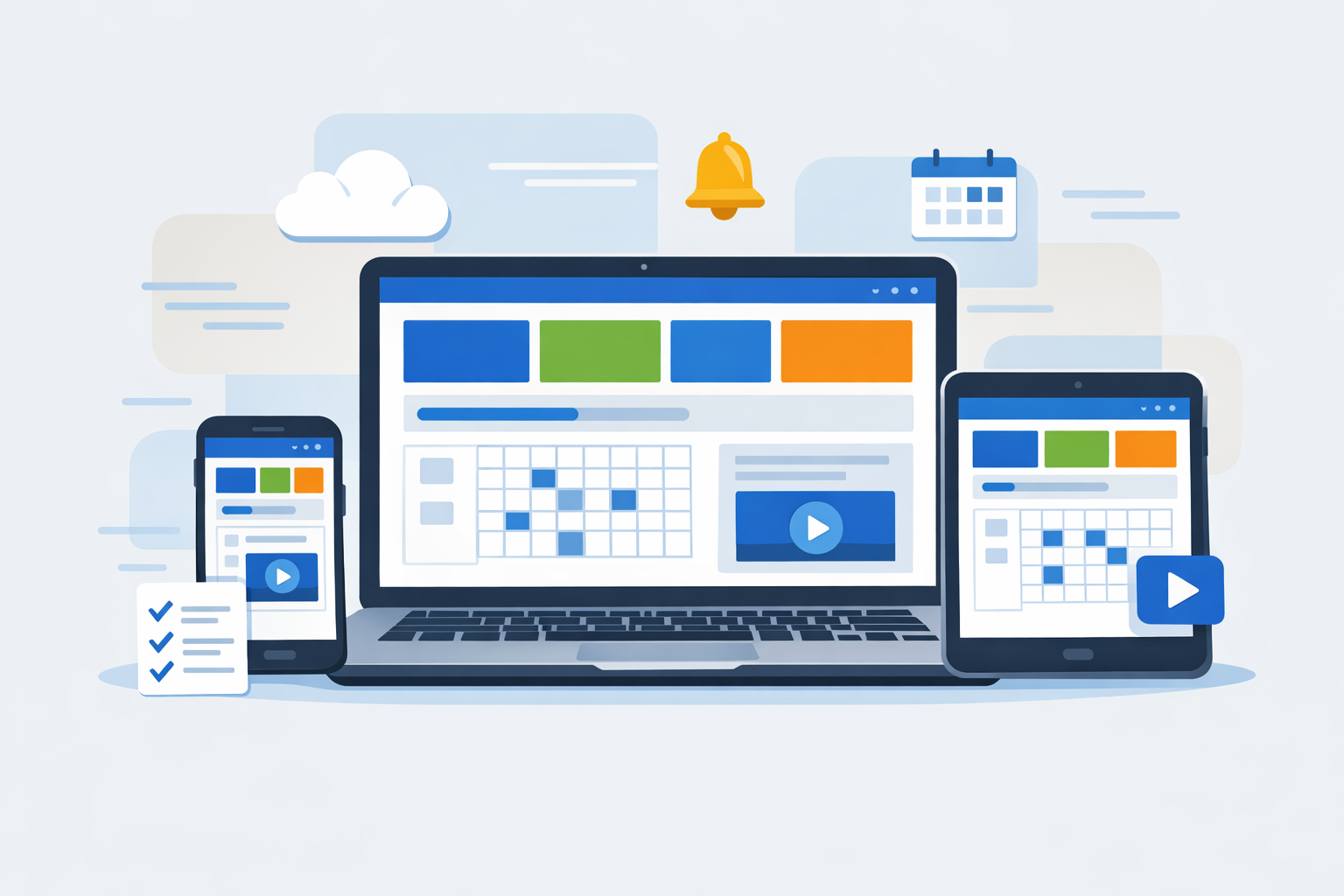 Cross-device learning management system for online high school success