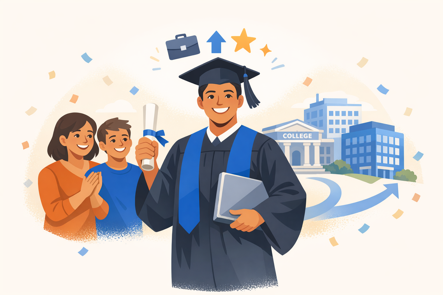 Adult graduate celebrates diploma with family and future paths