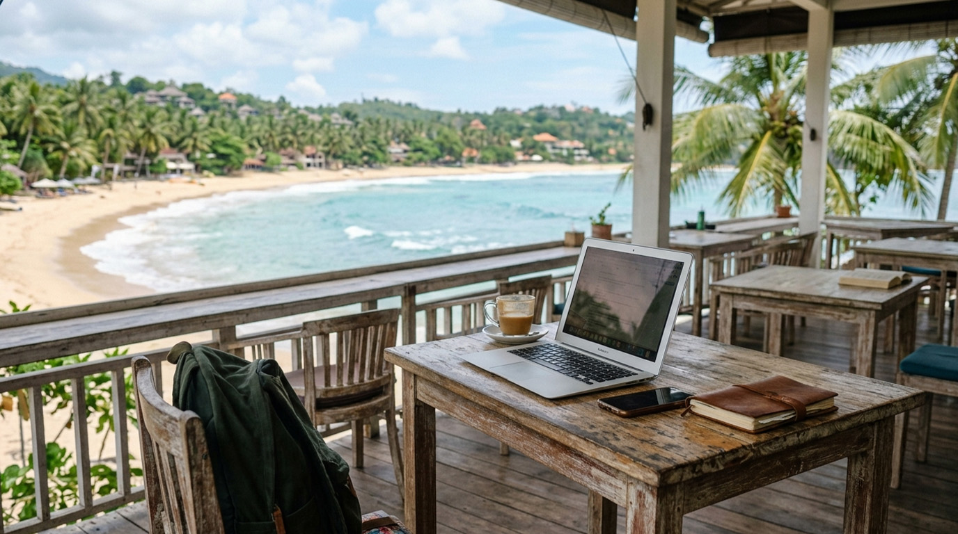 Student studying at a laptop at home