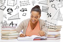international student studying in college education and college concept - international student studying in college